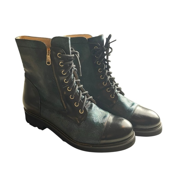 Ron White Tiffany Weatherproof Camo Combat Boots Green Black Calfskin Size 40 - Picture 3 of 10